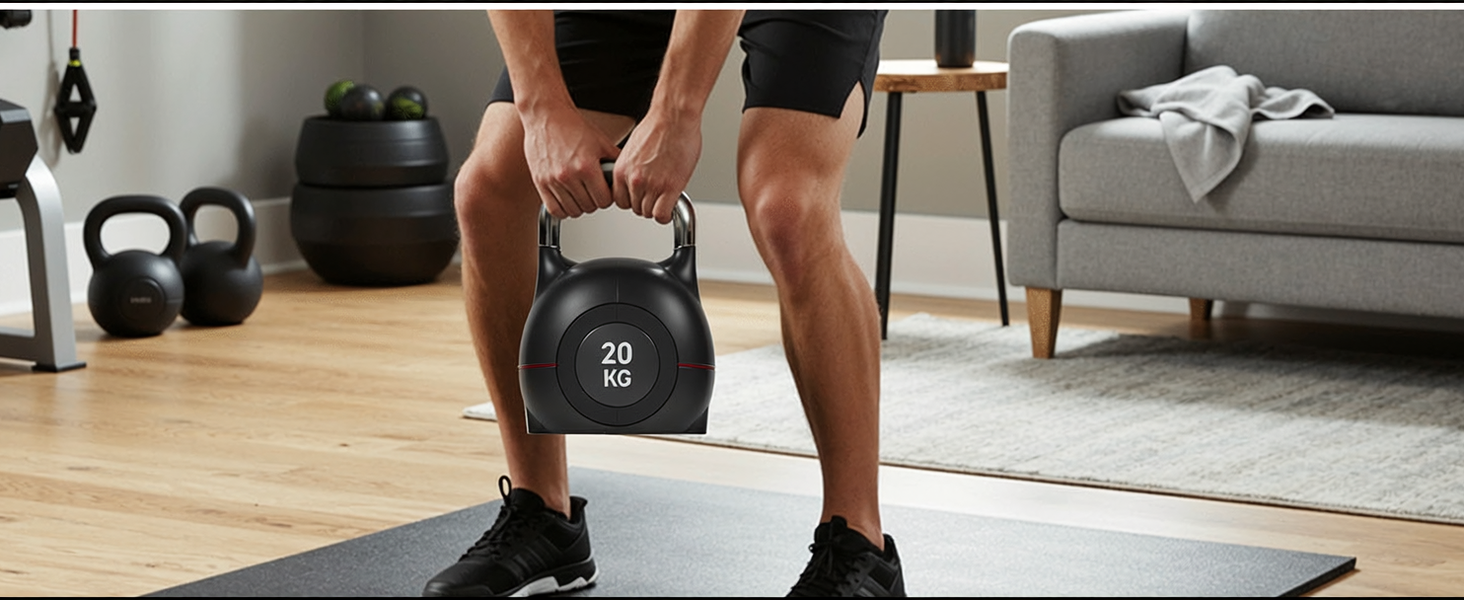 Кетлбел регульований 7-в-1 для дому, 20 кг. Набір гантелей-кетлбелів для фітнесу, чорний. Ідеально для домашнього тренажерного залу.