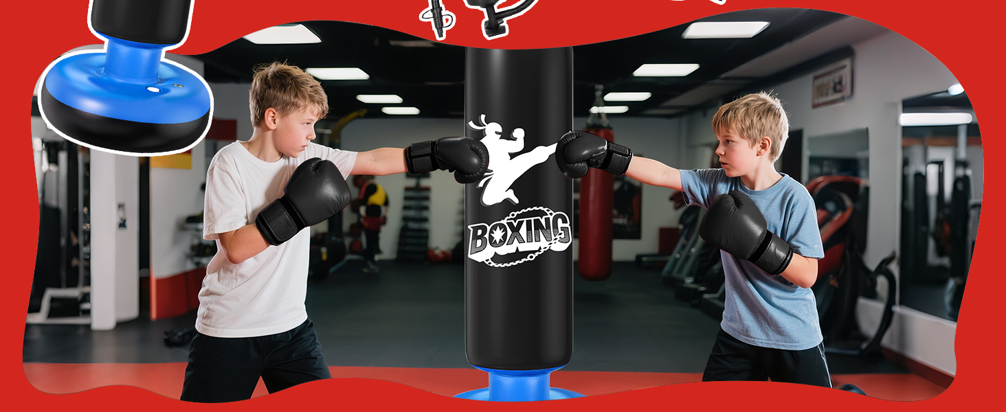 Дитячий боксерський мішок Ninonly з рукавичками, 160 см, посилений PVC, для карате, таеквондо, чорний та синій