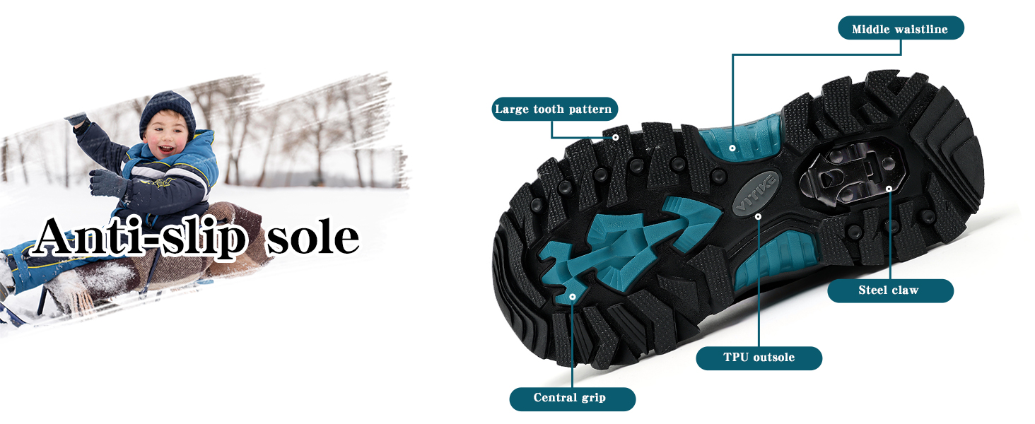 Зимові черевики VITIKE для дітей (хлопчики та дівчатка), тепле хутро, черевики для снігу та трекінгу, розмір 38 EU, колір Павлиній синій