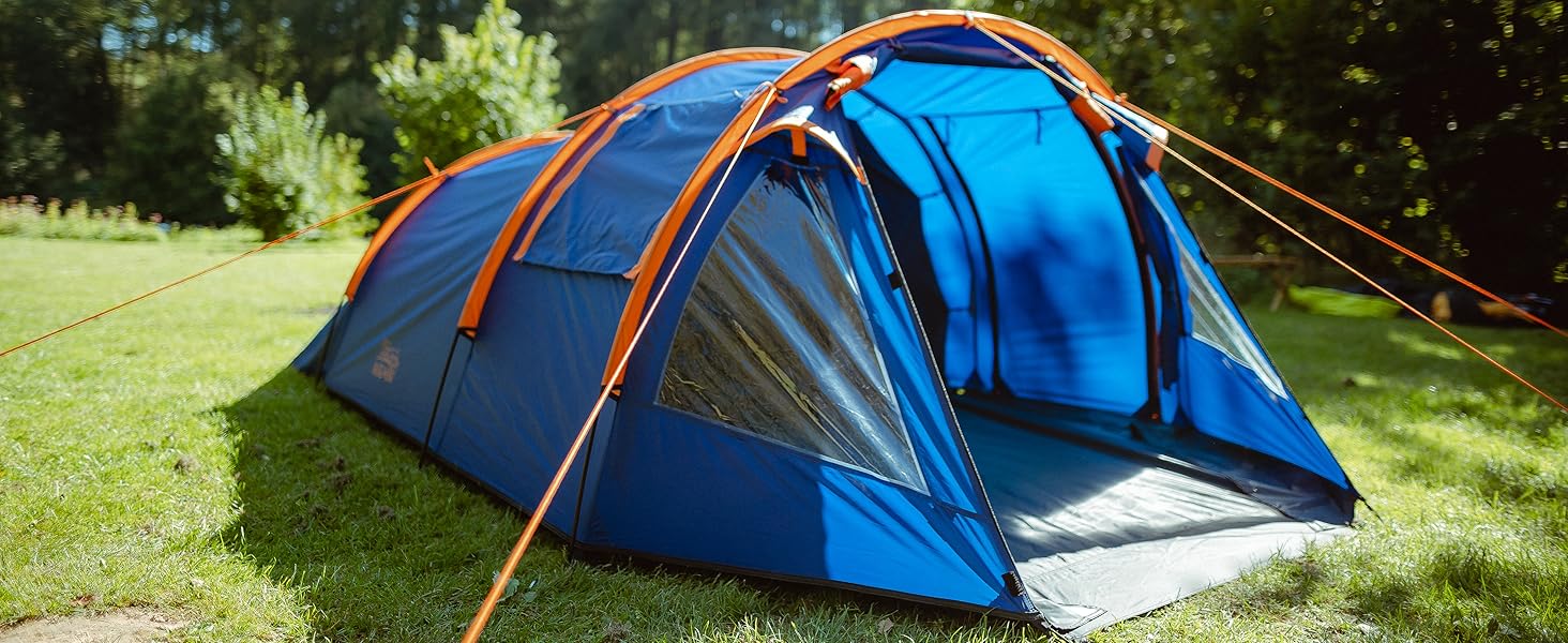 Намет туристичний Burgwerk Tunnelzelt для 3 осіб, водонепроникний, UV-захист 50+, міцний, для кемпінгу, сімейний, тунельний, синій