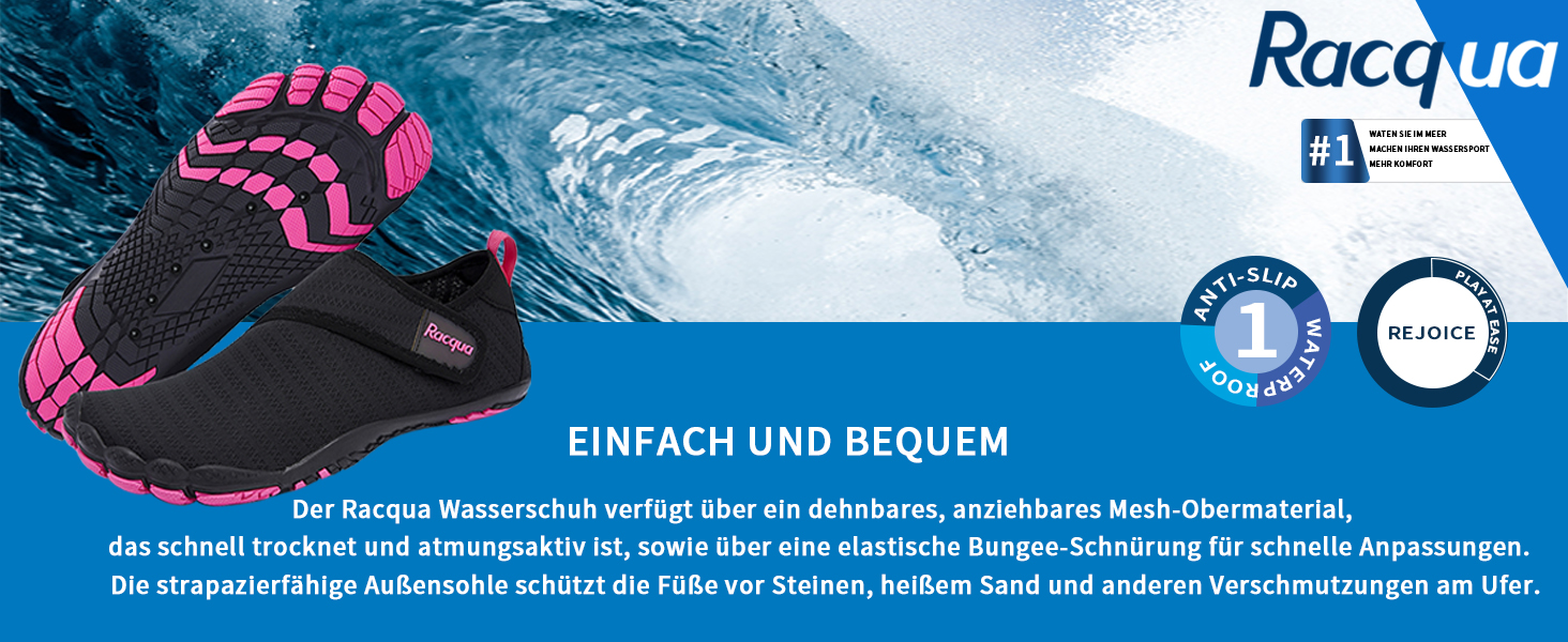 Водні черевики Raqua для чоловіків та жінок, плавання, пляж, чорний, рожевий, 36 EU
