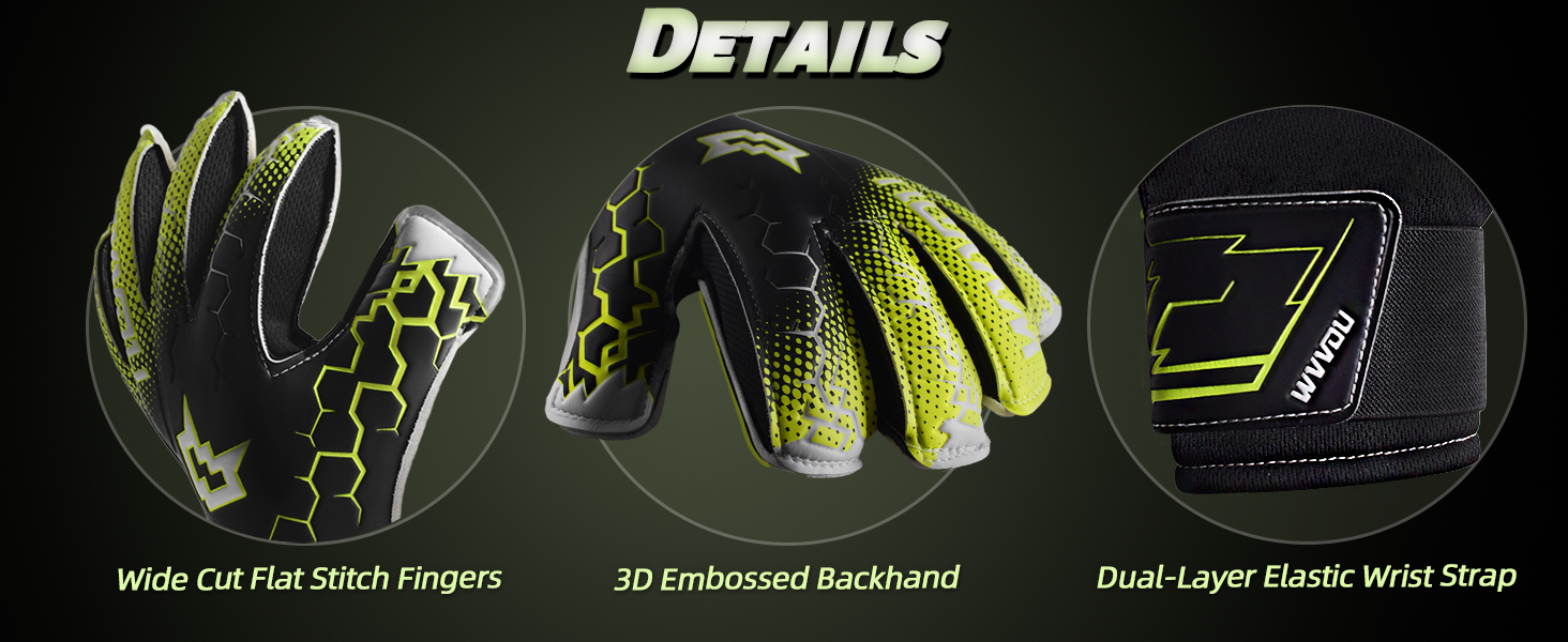 Воротарські рукавички WVVOU для дітей та дорослих, дитячі та юніорські, з технологією Fingersave, для тренувань та ігор, чорні