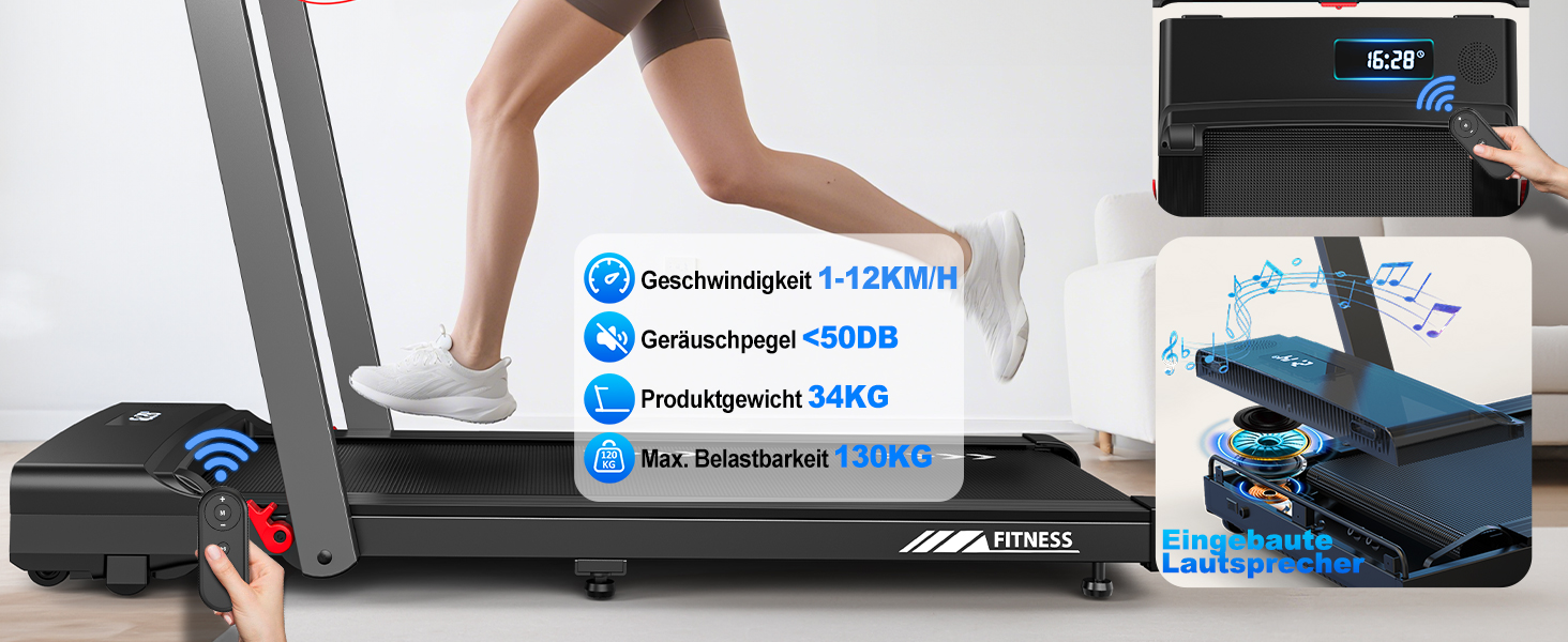 Бігова доріжка Laufband для дому складана з мотором 3.0 к.с., 1-12 км/год, 12 програм, Bluetooth, LED-дисплей, для офісу та фітнесу, макс. 12 км/год