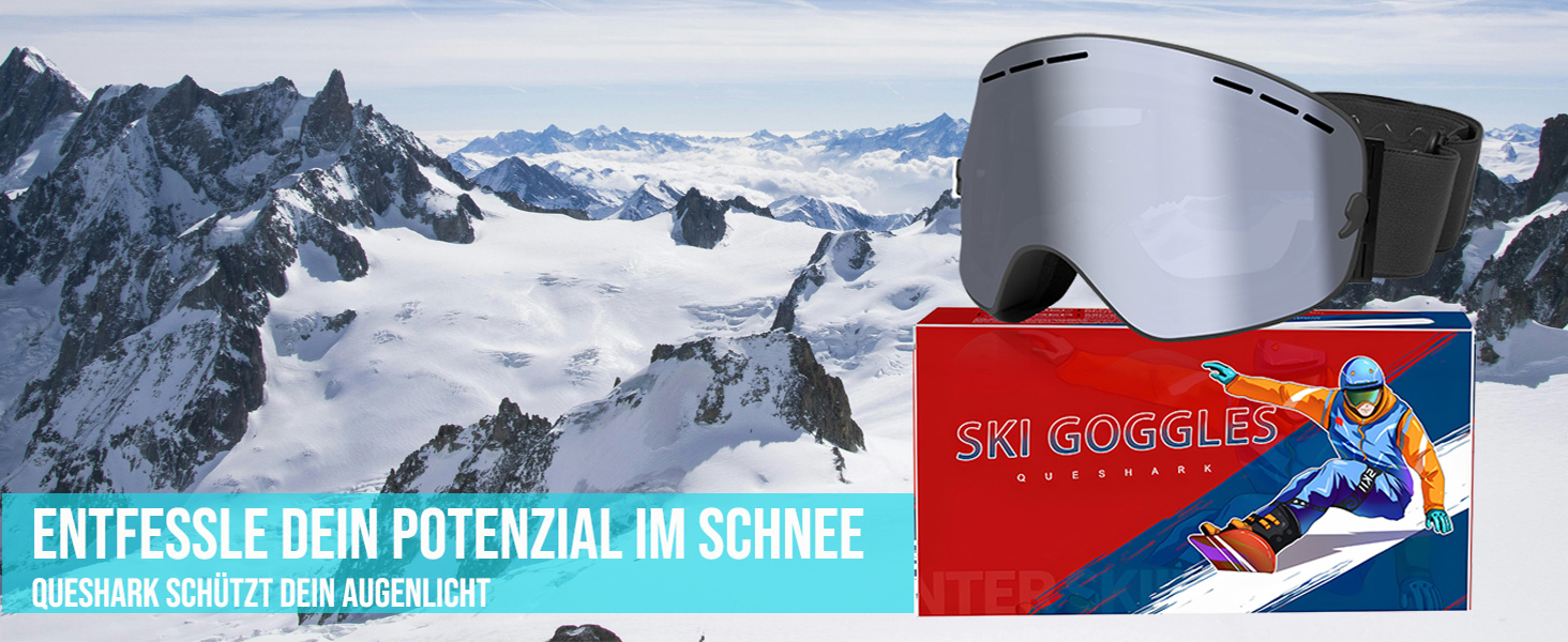 Окуляри для сноуборду Queshark: подвійна сферична лінза, UV400, анти-запітління, сумісні з шоломом, чорно-коричневі