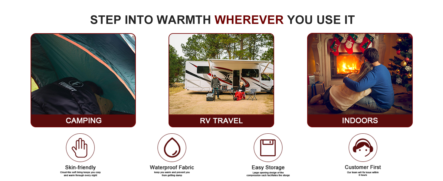 Спальний мішок Baumwolle для двох дорослих, зимовий, водонепроникний, теплий, розмір Queen, для кемпінгу та подорожей на автодомі, чорно-червоний