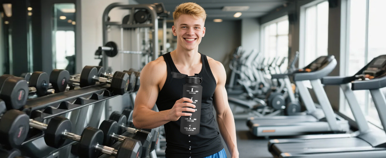 Фляга для води HoneyHolly 1л з фільтром, з маркуванням часу, чорно-червона, для спорту, вело, йоги, активного відпочинку