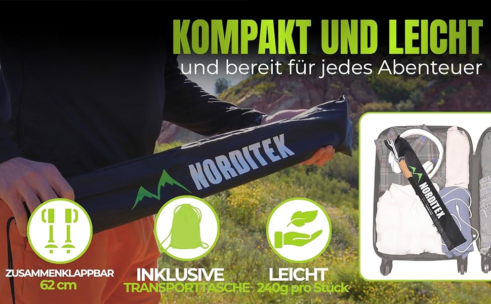 Телескопічні трекінгові палиці з алюмінію для скандинавської ходьби та гірських походів, ультралегкі, регульовані (для чоловіків та жінок) з аксесуарами та сумкою