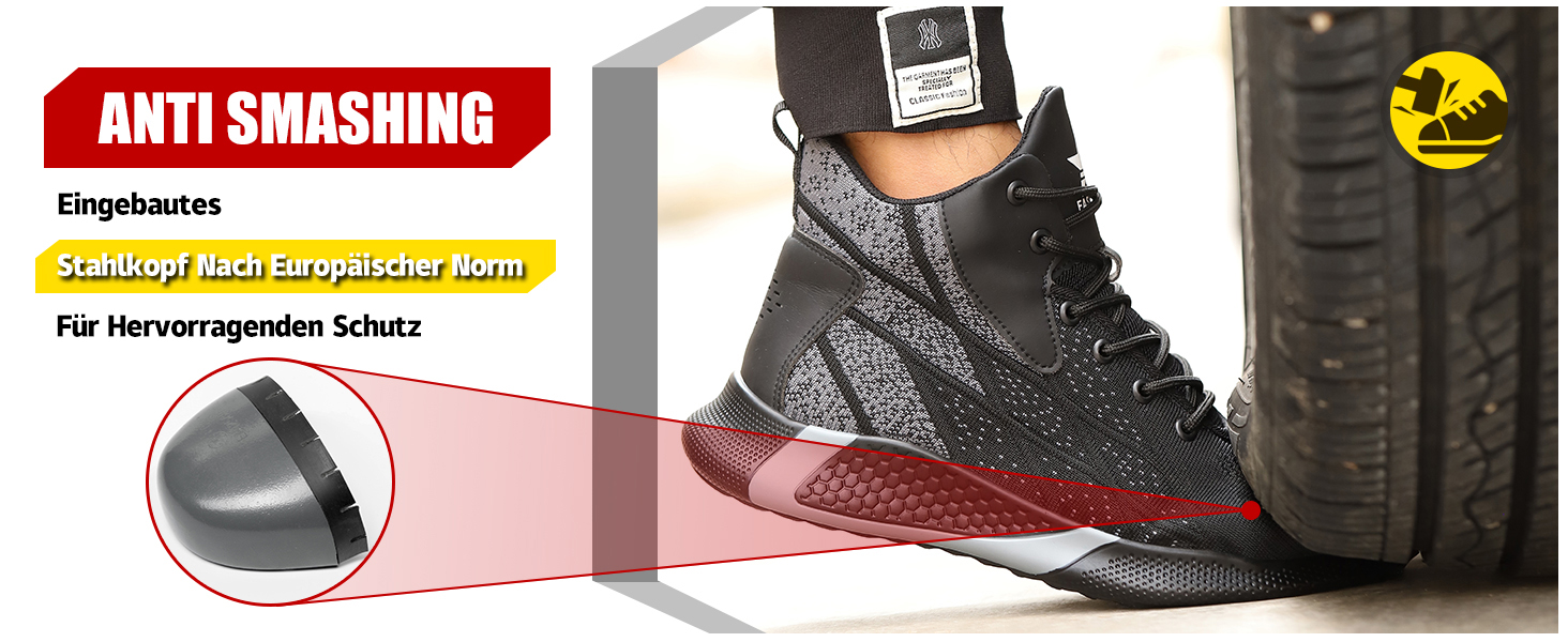 Зручні та безпечні робочі черевики з металевим носком для чоловіків та жінок. Дихаючі, антиковзкі, розміри 35-48 EU, колір блакитний.