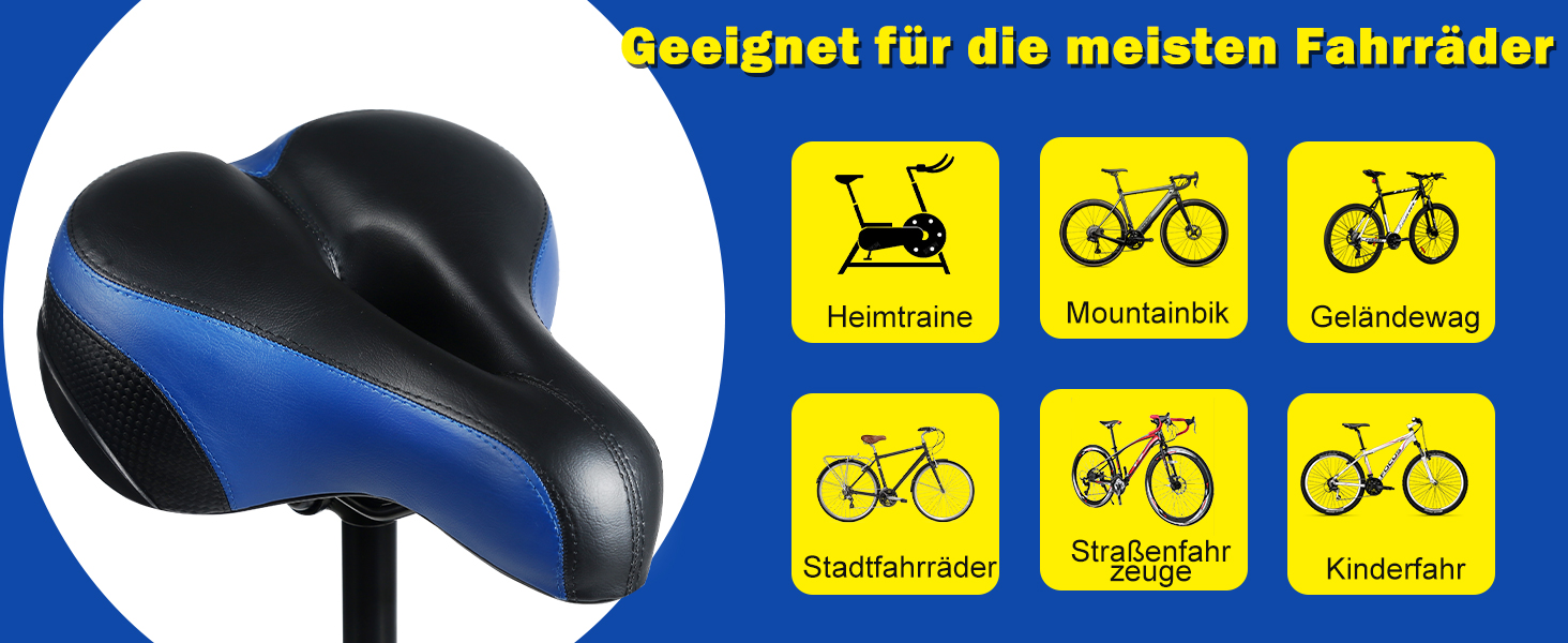 Велосипедне сідло з гелевою подушкою Pro 2.0: широке, м'яке, комфортне, дихаюче, з пам'яттю форми, водонепроникне, блакитне