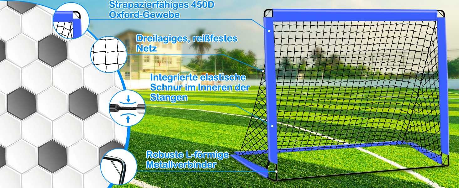 Дитячі ворота для футболу, 2-в-1 Pop-Up ворота, розкладні для саду, з сумкою та 4 кілочками (150x120 см, блакитні)