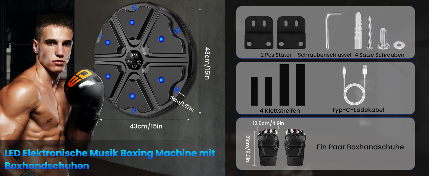 Музичний боксерський тренажер: електронна машина для ударів з Bluetooth, 9 режимів та музикою (чорний)