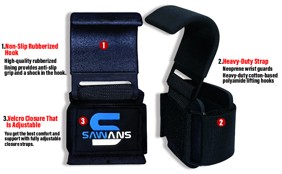 Набір для важкої атлетики Sawans: гаки для штанги з неопреном, гумова ручка, 8 мм, підтримка зап'ястя, пара ременів для підйому ваги, чорний
