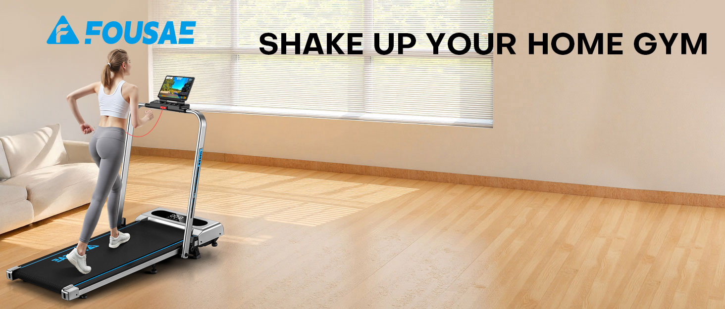 Біговий тренажер для дому 5-в-1, складаний, з регулюванням нахилу до 9%, потужність 2.75HP, LED-дисплей, сумісність з додатком, 12 програм, срібно-блакитний, 12 км/год