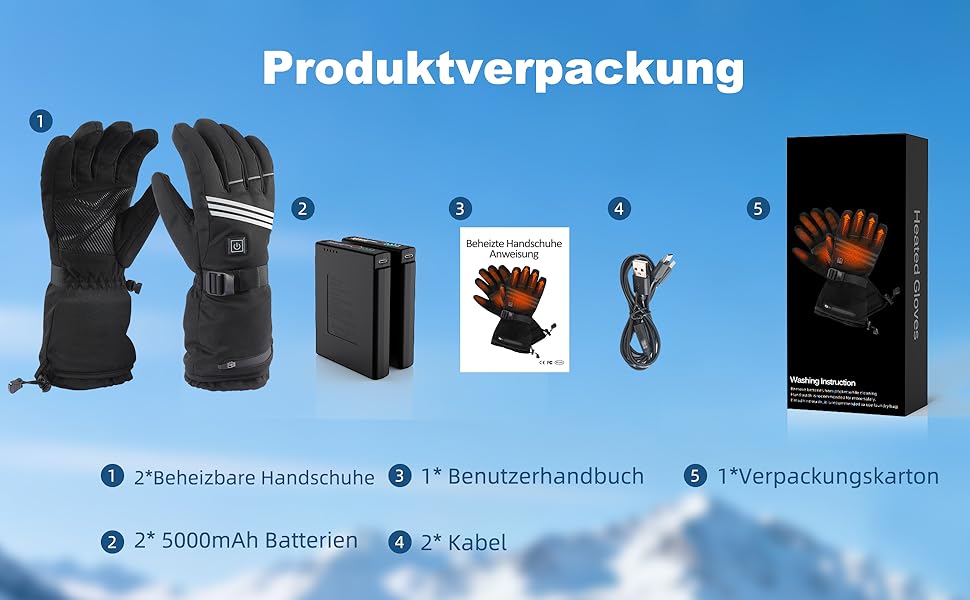 Гріючі рукавички для чоловіків та жінок, з акумулятором 5000mAh*2, 7.4V, 4 режими нагріву, водонепроникні, для зимових видів спорту та катання на лижах