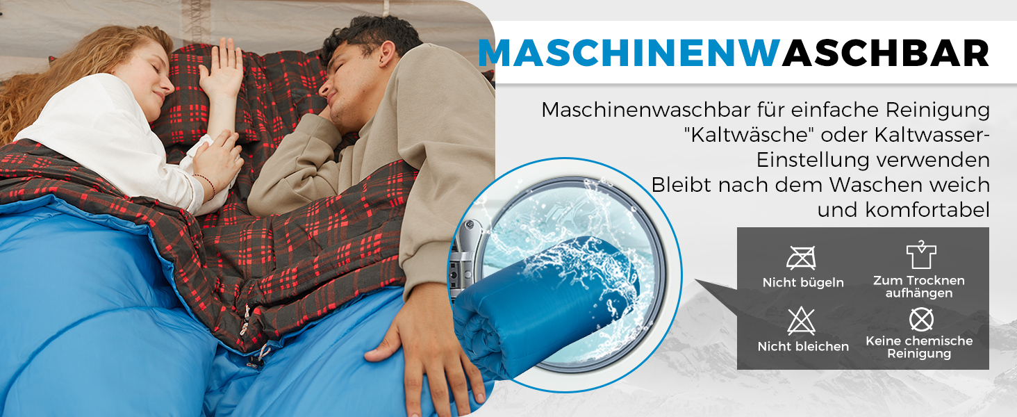 Спальний мішок KingCamp для 2 осіб з фланелі, зимовий, теплий, 3-4 сезони, з 2 подушками, для кемпінгу та відпочинку на природі (синьо-блакитний)