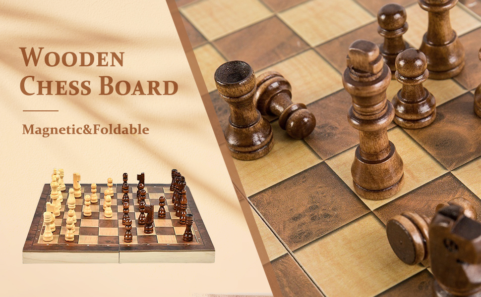 Дерев'яний шаховий набір 3 в 1, складаний, міжнародні шахи, для подорожей, вечірок, сім'ї, дітей та дорослих, 39x39 см