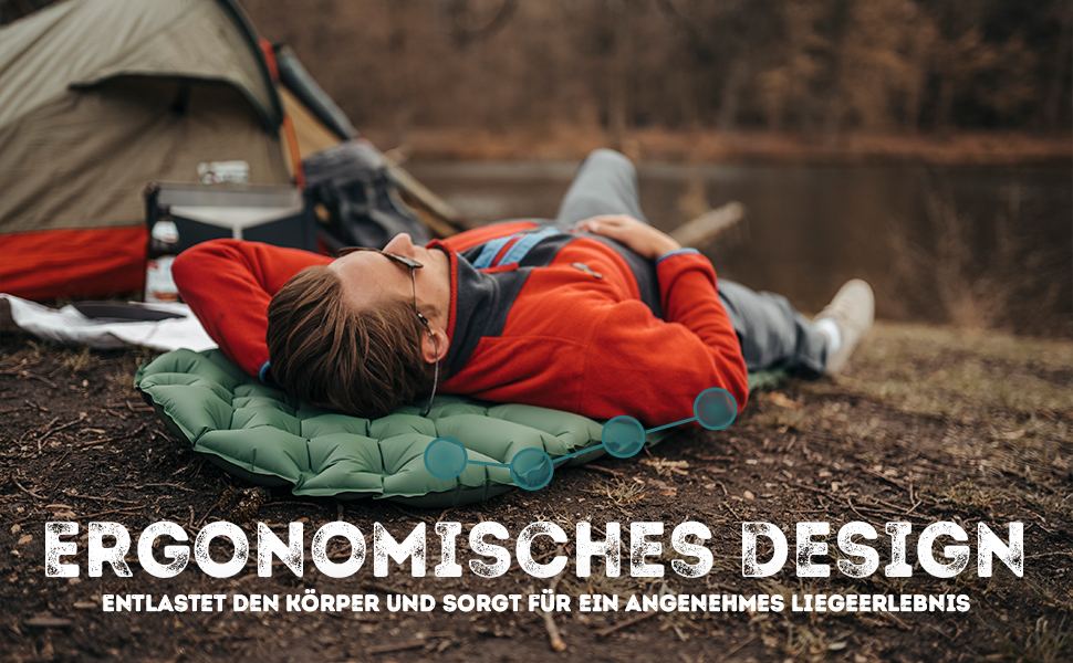 Килимок туристичний надувний NaturBummler® Cloud Nap+ (195x56 см) – для кемпінгу, трекінгу, фестивалів. Легкий, водонепроникний, компактний, зелений.