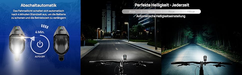 Світлодіодна велосипедна фара FISCHER 110 Люкс, з датчиком, регулюванням дальності світла, до 20 годин роботи, чорна