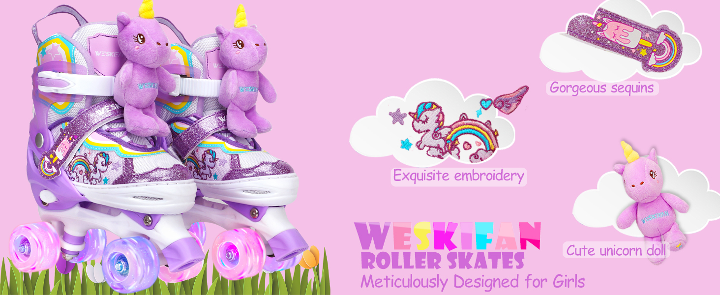 Дитячі ролики Kinder Einhorn для дівчаток, 4 розміри, регульовані, з підсвічуванням, для початківців, фіолетові