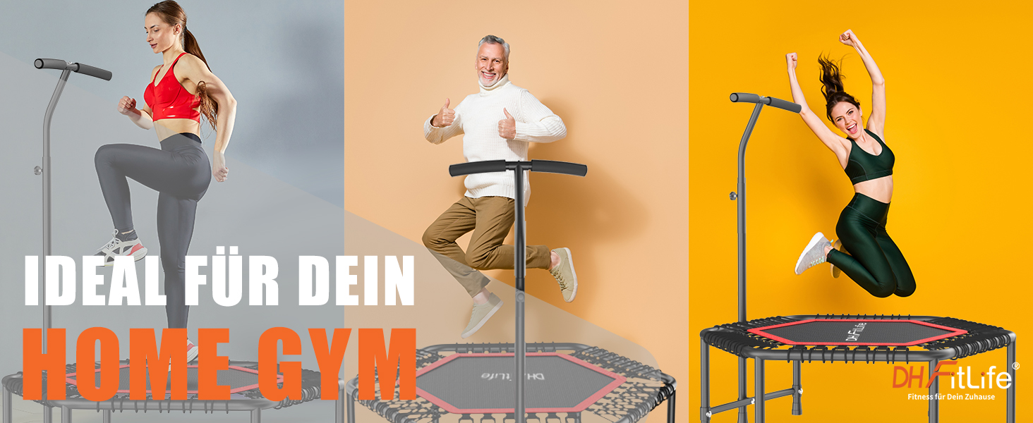 Фітнес-батут DH FitLife для дому Ø114 см, стабільний до 150 кг з ручкою, професійна якість, 36 посилених гумових тросів, безшумне амортизацію та протиковзкі ніжки