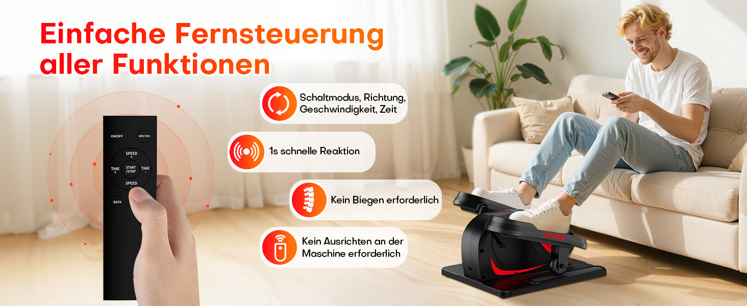 Еліптичний тренажер під стіл для дому, 2 в 1 електричний з 15 швидкостями та 3 автоматичними режимами, тренажер для ніг для літніх людей з пультом дистанційного керування, тихий та портативний (рожевий, 15 швидкостей + 3 автоматичні режими)