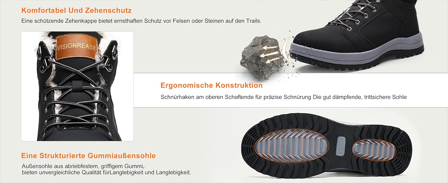 Зимові чоботи Visionreast: водонепроникні трекінгові чоботи для жінок та чоловіків, чорні, 43 EU