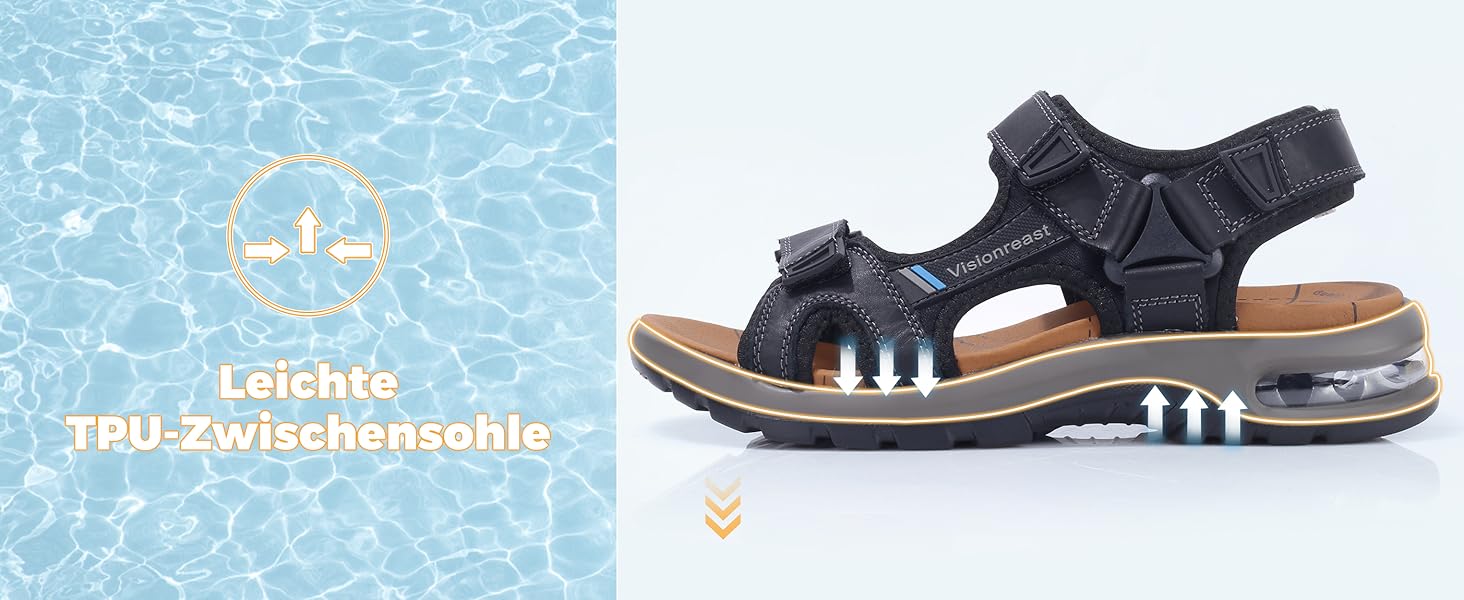 Чоловічі шкіряні сандалі Visionreast для пляжу, трекінгу та активного відпочинку помаранчевого кольору, 45 EU