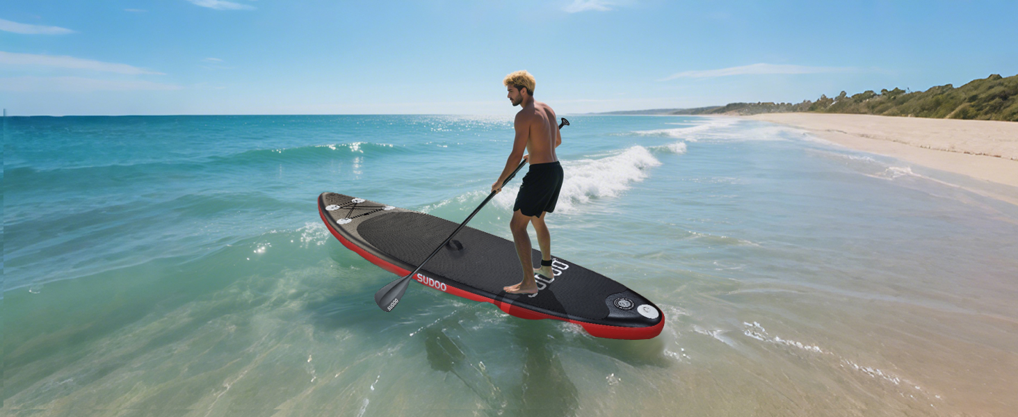 Надувний SUP борд для 2+1 людини/сім'ї Stand Up Paddling Board SUP06RK Black Red - до 150 кг, з веслом та плавниками