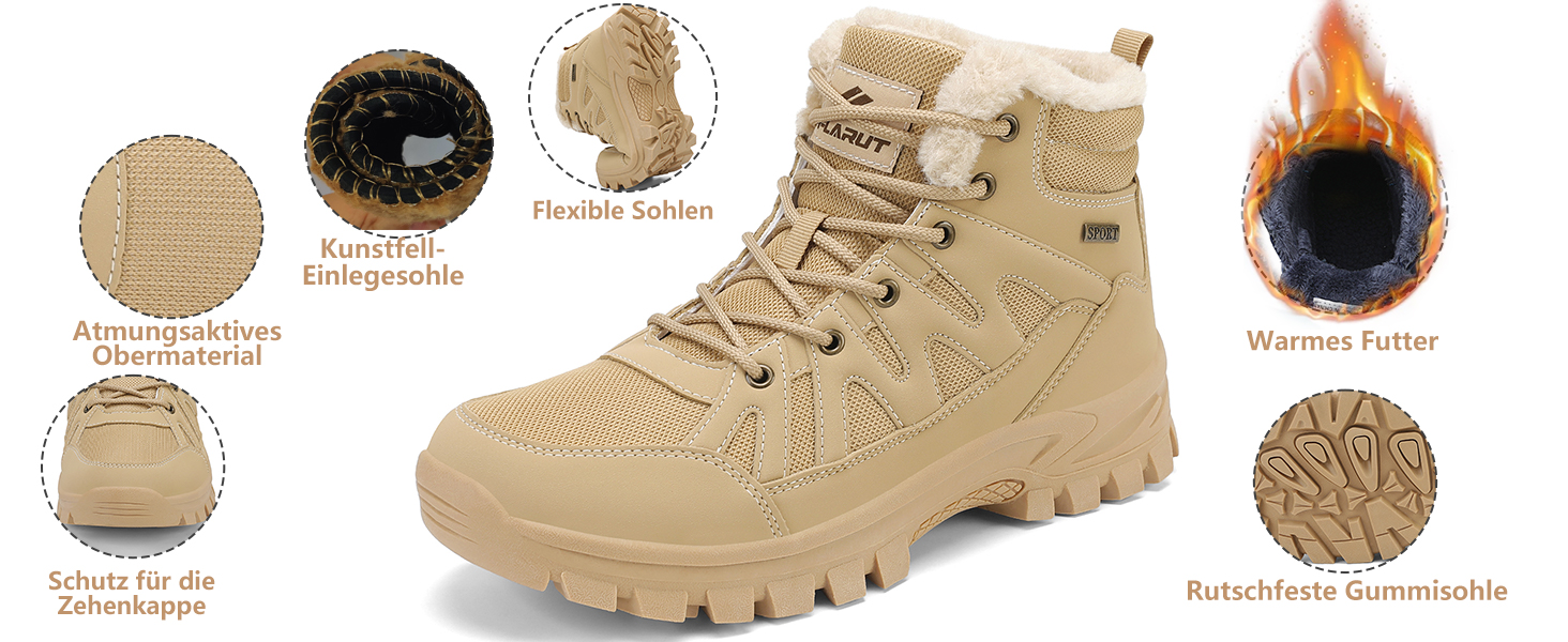 Чоловічі зимові черевики FLARUT: теплі, водонепроникні, для хайкінгу та трекінгу, сірі, 46 EU