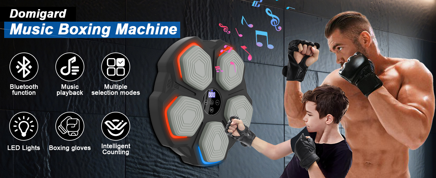 Музична боксерська машина – розумна боксерська машина з LED-підсвіткою, боксерськими рукавичками, 8 режимів швидкості та функцією підрахунку, настінна боксерська машина з музикою для дітей та дорослих (35*35 см)