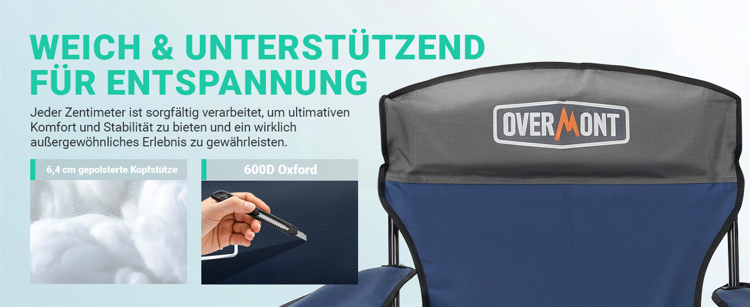 Крісло для кемпінгу OVERMONT складне з сонцезахисним дахом - пляжне крісло, складне з тримачем для напоїв та сумкою-холодильником - шезлонг з дахом для відпочинку на природі, риболовлі, саду (Blaugrau)