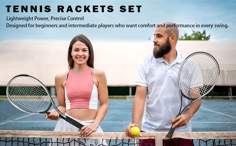 Набір ракеток для тенісу 2 шт, 68.6 см, для початківців та сімейного відпочинку, 27 дюймів, сріблястий