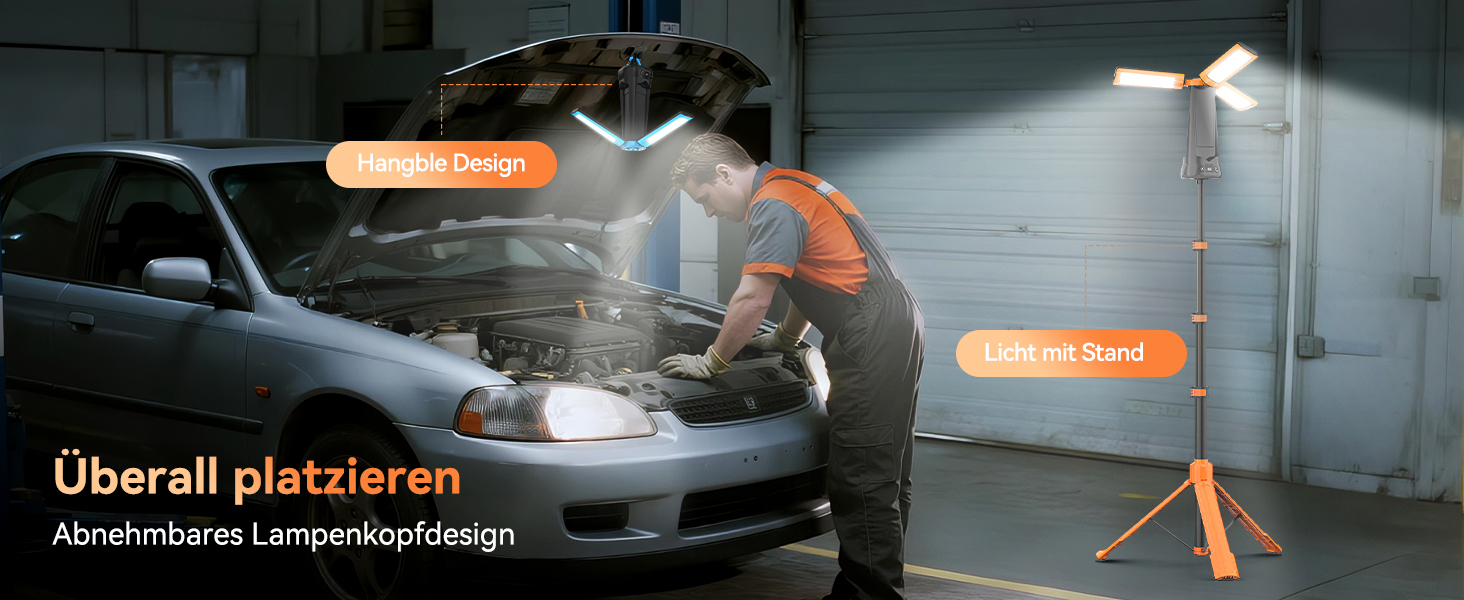 Портативна LED кемпінгова лампа 15000mAh з телескопічним штативом, 5500LM, IP65, вологостійка, для кемпінгу, подорожей, бастіону, намету, з підсвічуванням (Помаранчевий)