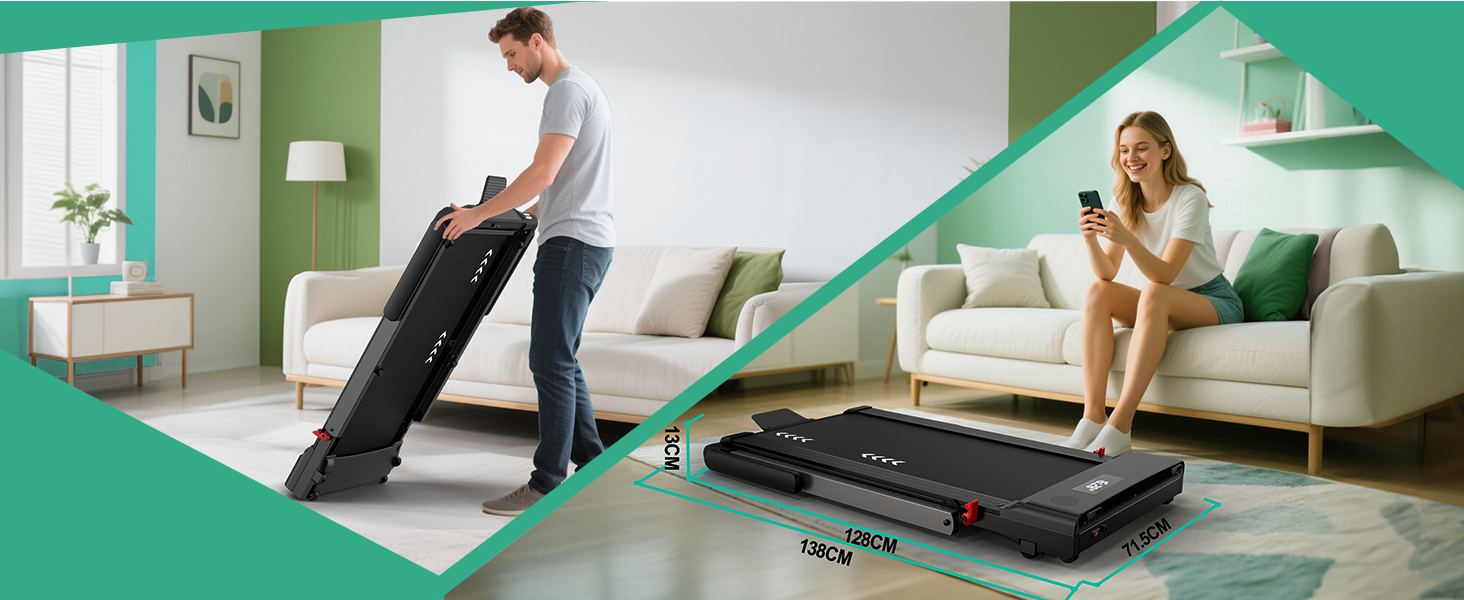 Walking Pad: Безрамковий біговий тренажер для дому з нахилом 7%, мотором 2.25HP, швидкістю 1-12 км/год, 7-шарове покриття, Bluetooth