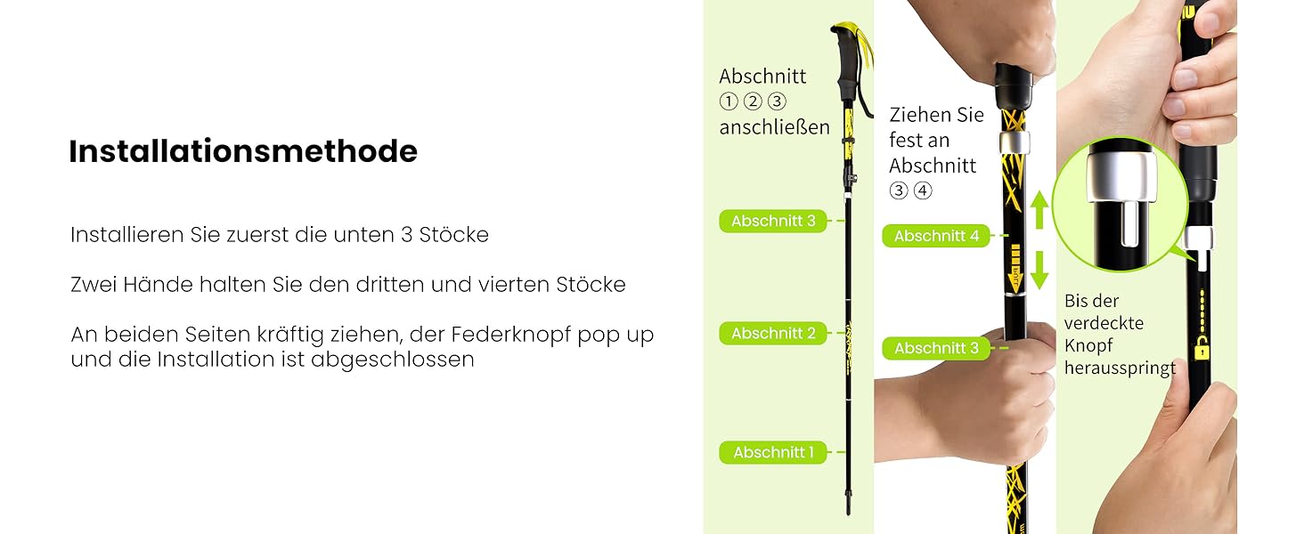 Телескопічні палиці для скандинавської ходьби та трекінгу DOBESTS, алюмінієві складані палиці для ходьби (110-130 см), чорні, преміум-якість