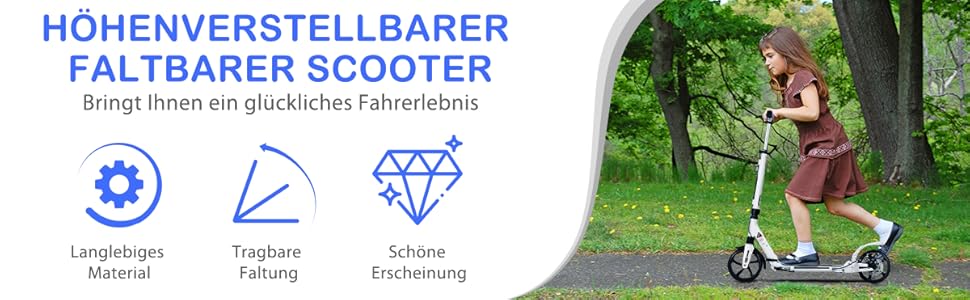 COSTWAY Розкладний електросамокат для дітей та дорослих, білий. Самокат з дзвінком, підніжкою, вантажопідйомністю 100 кг та ременем для перенесення