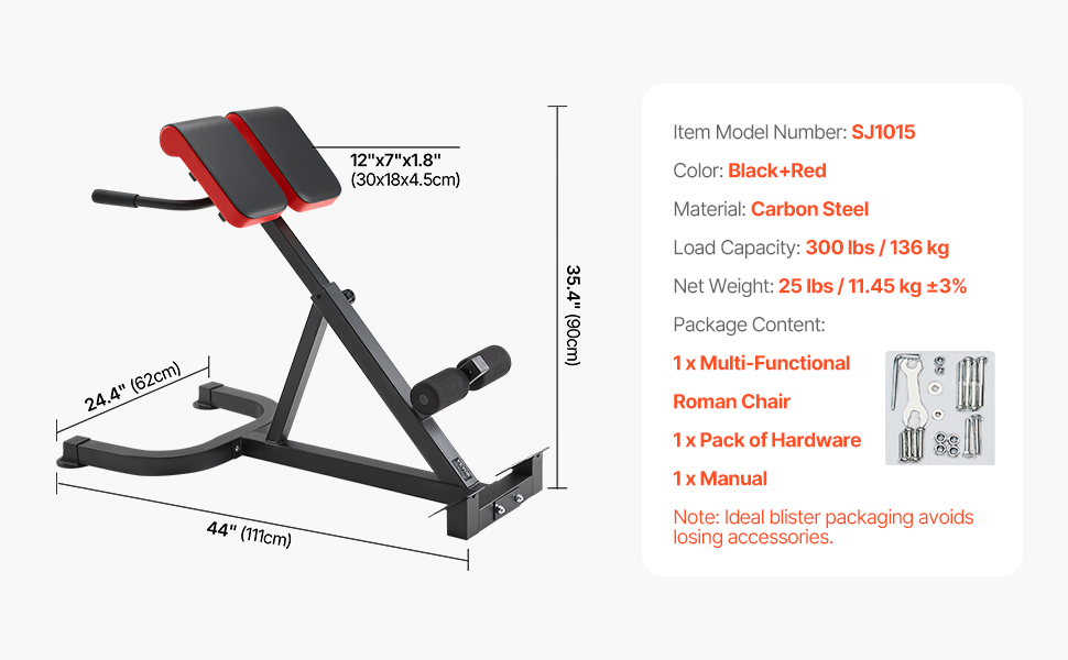 VEVOR римський стул для гіперекстензій, банк гіперекстензій, тренажер для пресу, фітнес-лавка для дому, 136 кг, регульований