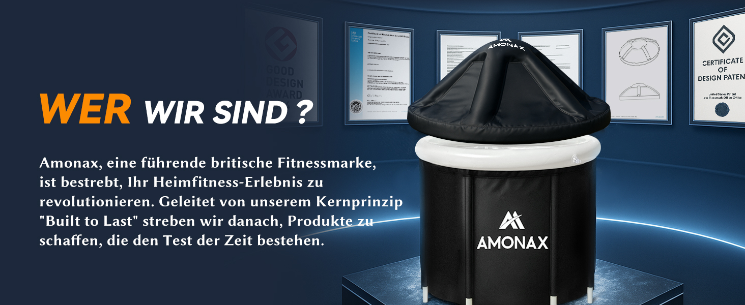 Тонна для криотерапії Amonax Eisbaden: портативна ванна для холодової терапії з термометром, кришка та покриття, чорний колір