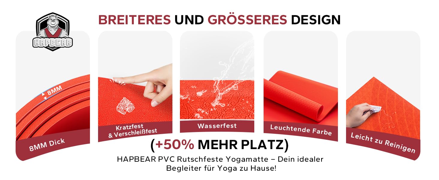 Йога мат HAPBEAR XXL: широка, спортивна, фітнес-мат з антиковзаючим покриттям 198x137 см / 183x116 см / 6 мм, надміцна, для пілатесу, тренажерного залу, дому, воркауту, зелена