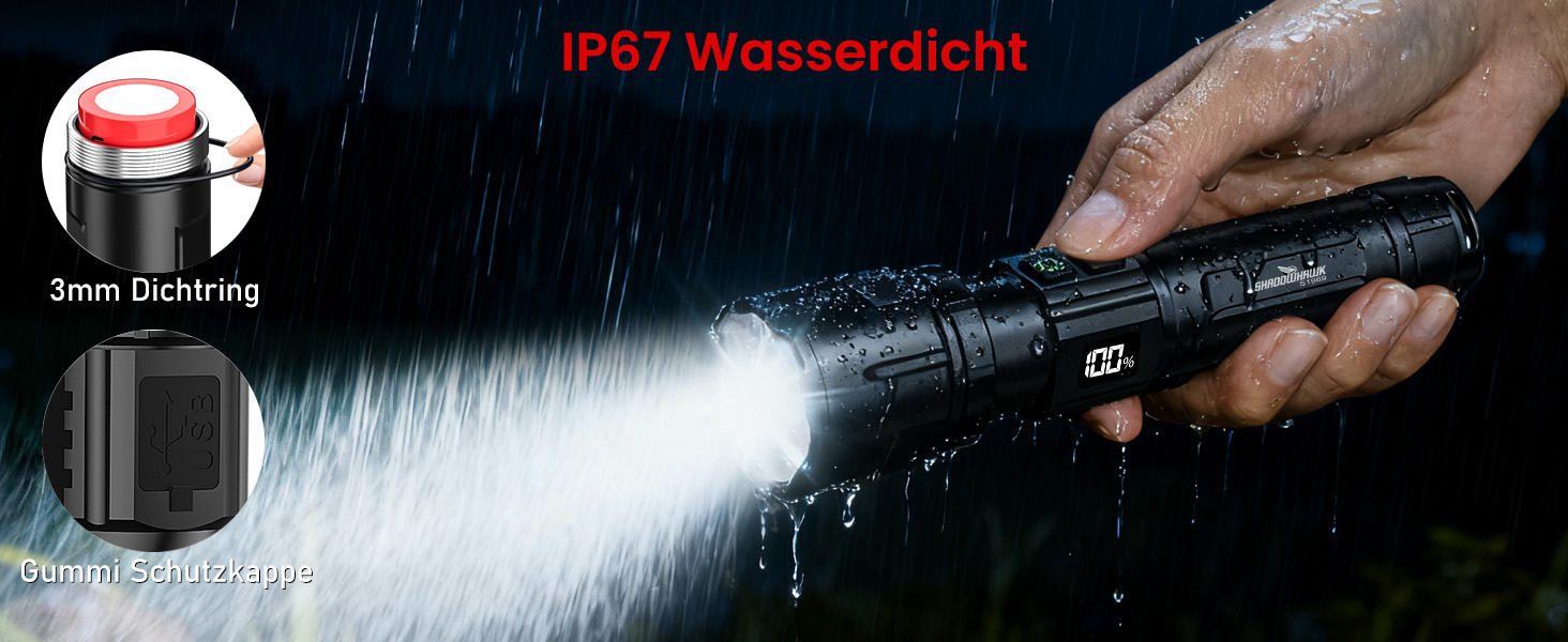 Ліхтарик Shadowhawk LED акумуляторний 2 шт. | Тактичний ліхтарик (2 вимикачі) 500000 люмен, до 1000 м, 12 годин роботи, для кемпінгу/походу/відпочинку на природі, регульована яскравість, чорний