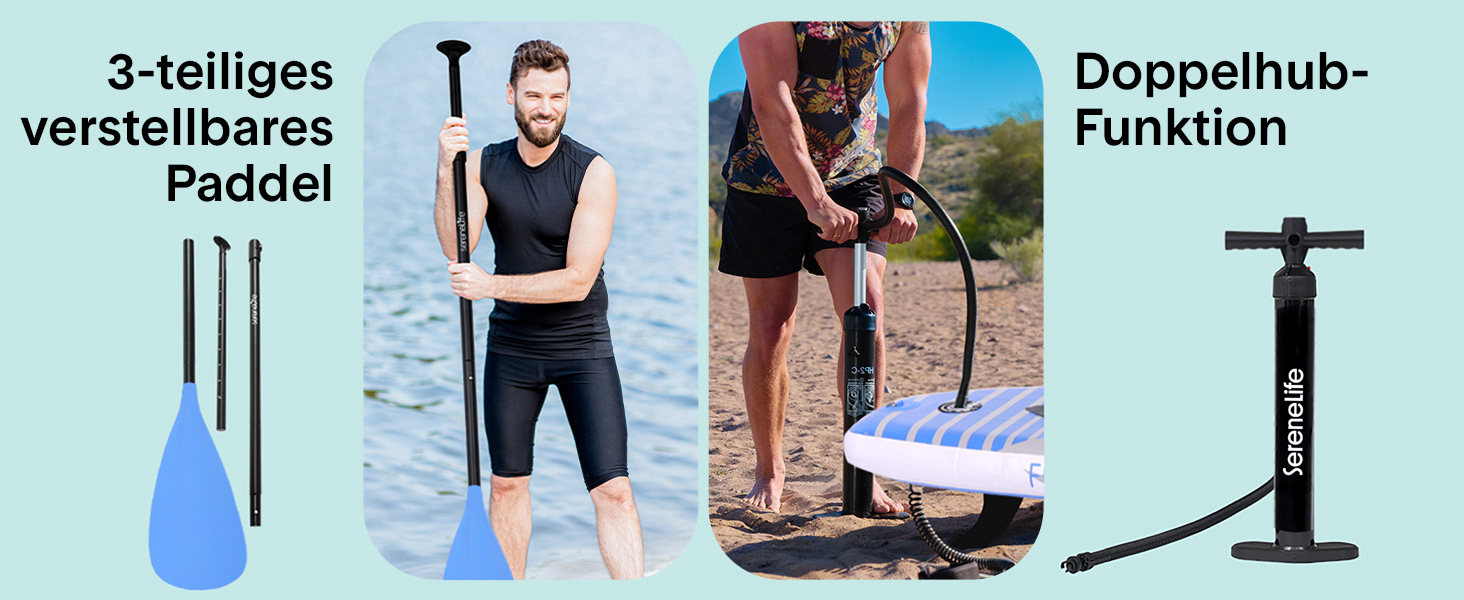 SUP дошка SereneLife з комплектом аксесуарів, блакитна – для стійкої плавучості та відпочинку