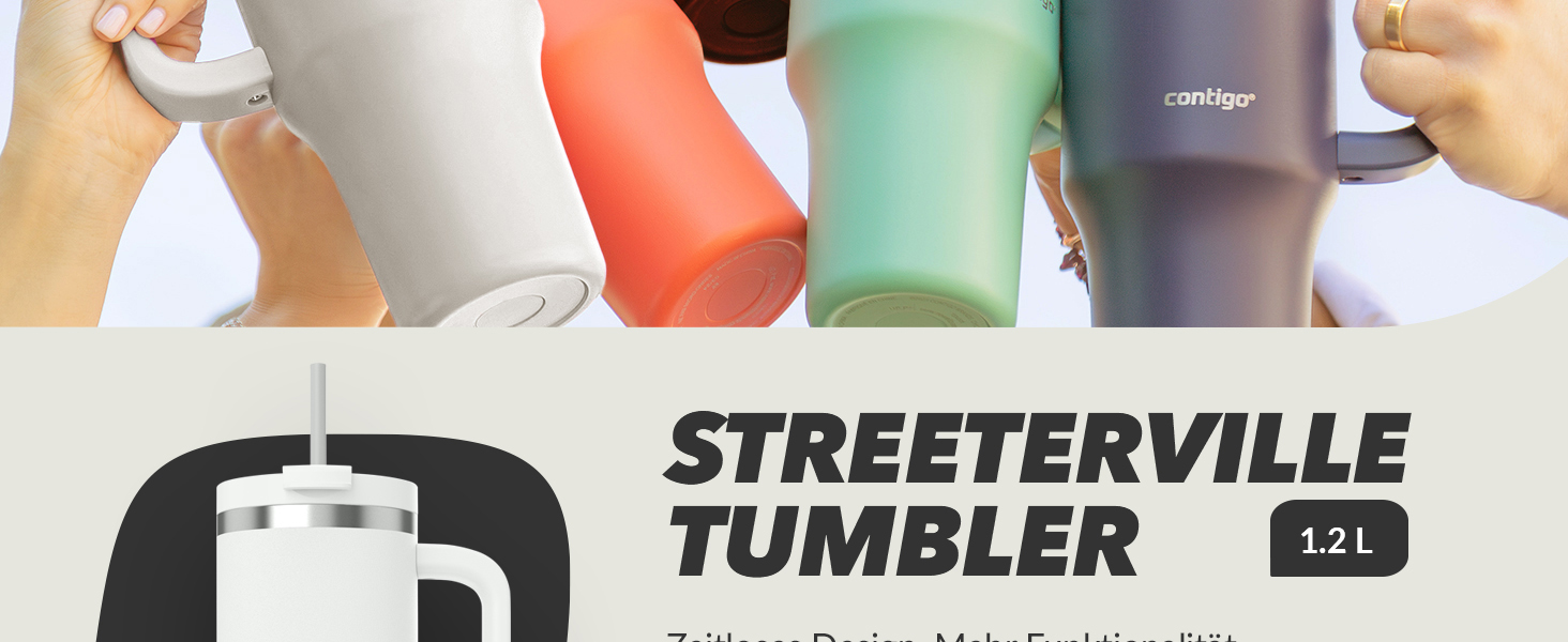Термос пляшка Contigo Streeterville 1200 мл з ручкою та трубочкою, ізольована нержавіюча термобутилка з кришкою, зберігає холод 29 годин, дорожній термочашка, BPA-free