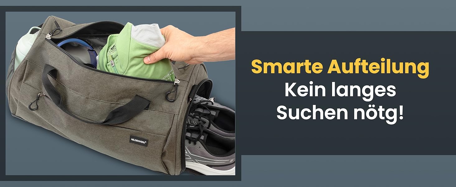 Спортивна сумка Heldenwerk® для жінок та чоловіків, 30л, 48 x 26 x 25 см. З відділенням для взуття та мокрих речей. Ідеальна для подорожей, тренувань, фітнесу.