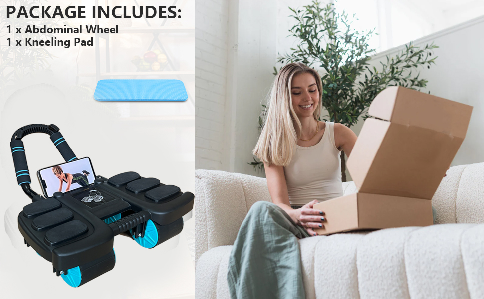 Аб'ютер (Ab Roller) для пресу з наколінником, автоматичний, 6 упорів для ліктів, 4 колеса, тренажер для пресу для дому