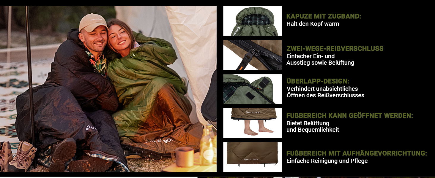 Сплячий мішок KingCamp Flannel для дорослих, 3-4 сезони, ультралегкий, бавовна, теплий, ковдровий, водонепроникний, для кемпінгу (зелений/коричневий, L, блискавка)