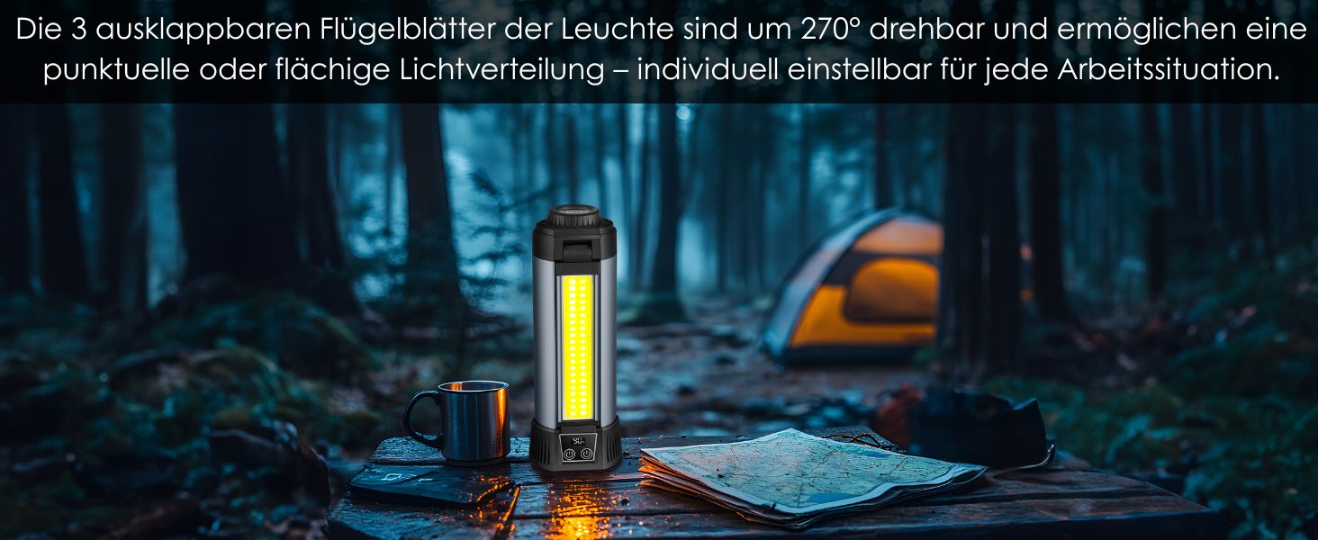 Багатофункціональний ліхтар 12 в 1 з LED, акумулятором, магнітом та телескопічною штангою: ліхтар для кемпінгу, ліхтарик, робочий ліхтар для майстерні, powerbank – для саду, відпочинку на природі та не тільки