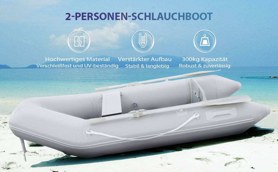 Надувне човен CO-Z для 2-4 осіб (230x130x33 см / 300x150x42 см) з веслами та насосом. Сірий, для риболовлі, з алюмінієвим дном та сидінням.