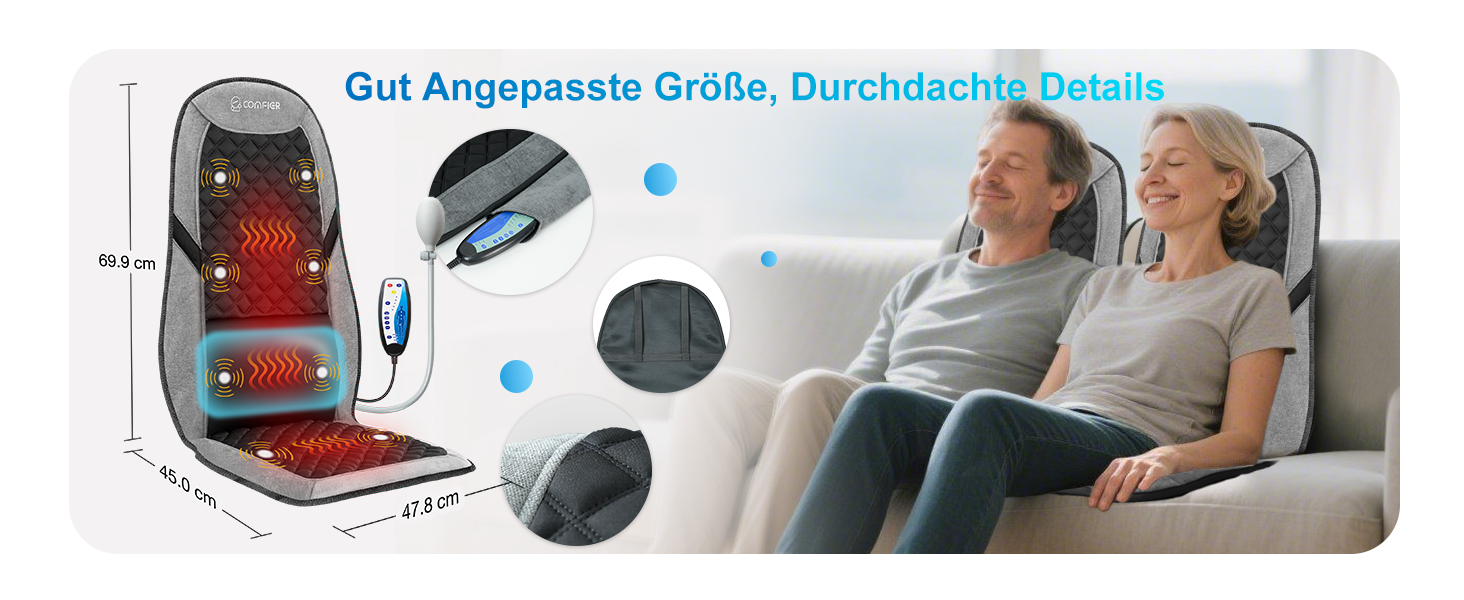 Масажний килимок Comfier з підігрівом та регульованою поперековою підтримкою, вібруючий масажний сидіння, масажер спини для зняття втоми спини, подарунок для жінок, чорно-сірий