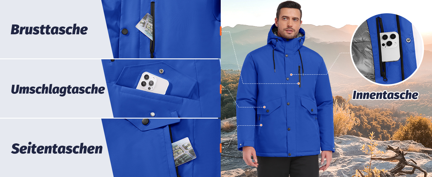 Зимова куртка для чоловіків, водонепроникна, тепла, з капюшоном та компасом (M) - Military Green