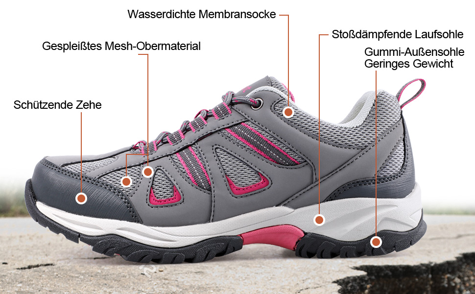 Жіночі водонепроникні трекінгові черевики Riehmot для туризму (41 EU, сірий, рожевий)